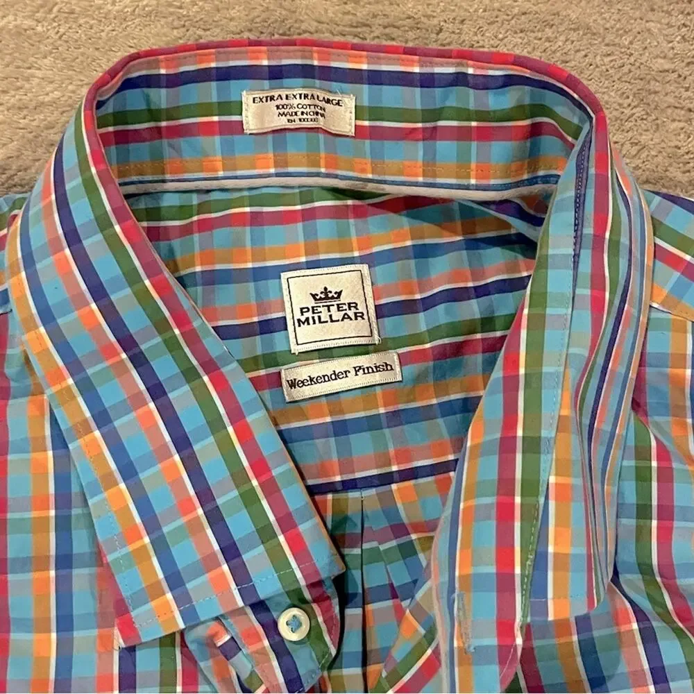 Peter Millar Shirt Mens XXL Weekender Finish Plaid Button Down Multicolor Eclect - Picture 3 of 6